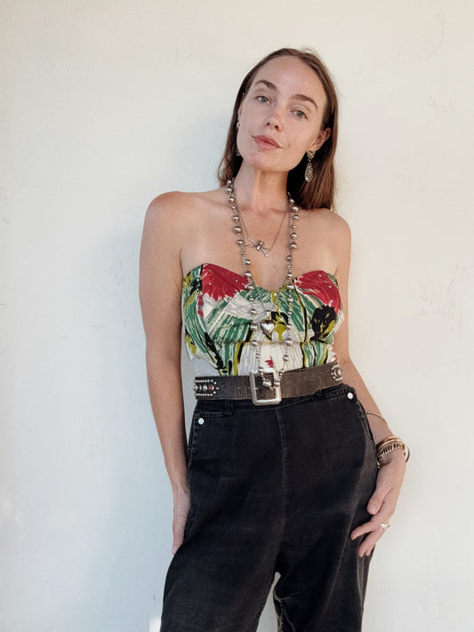 1950s Atomic Print Rhinestone Bustier- M