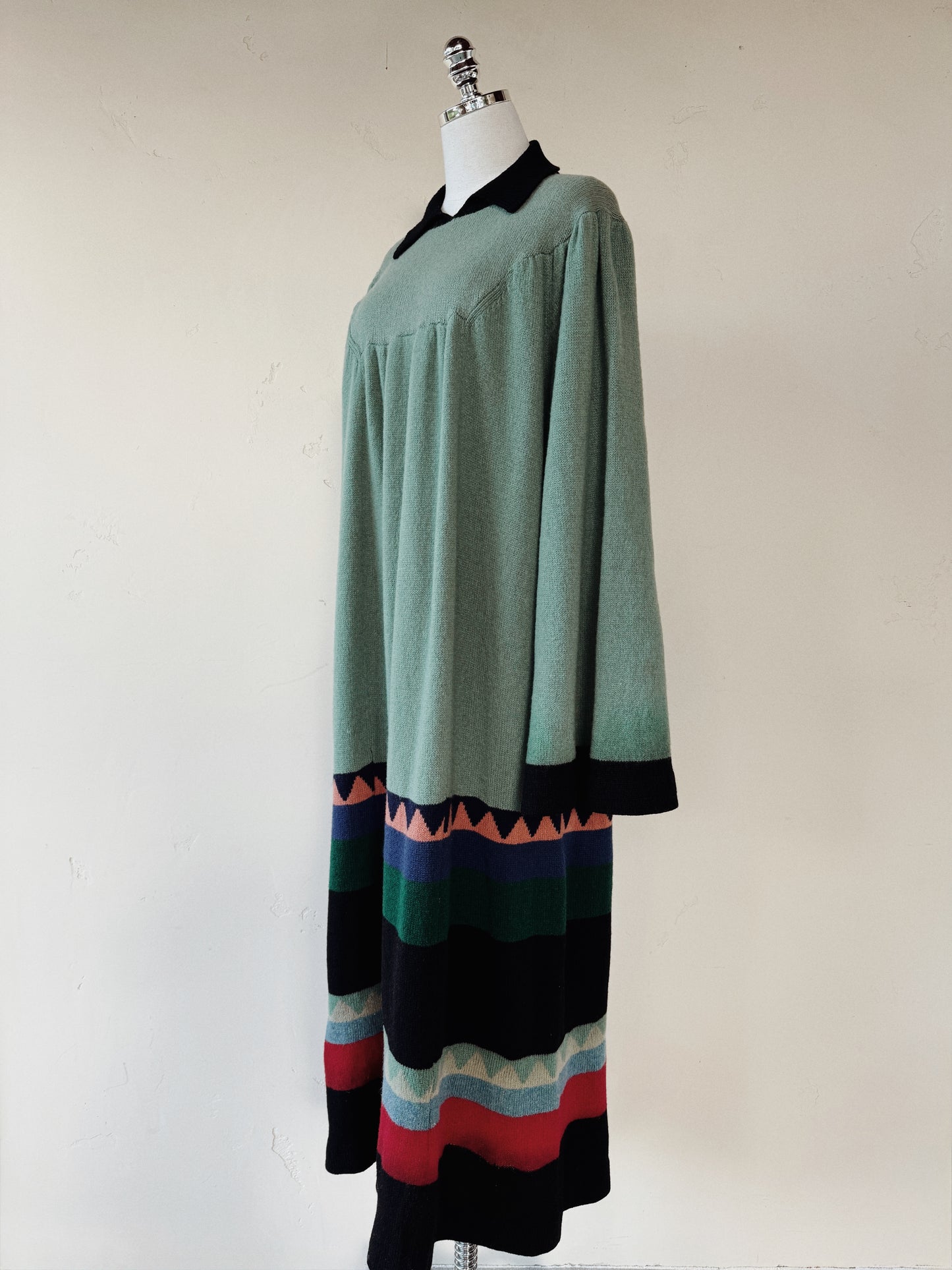 1974 Rare Alice Pollock Documented Knit Kaftan Dress w/ Bell Sleeves- M