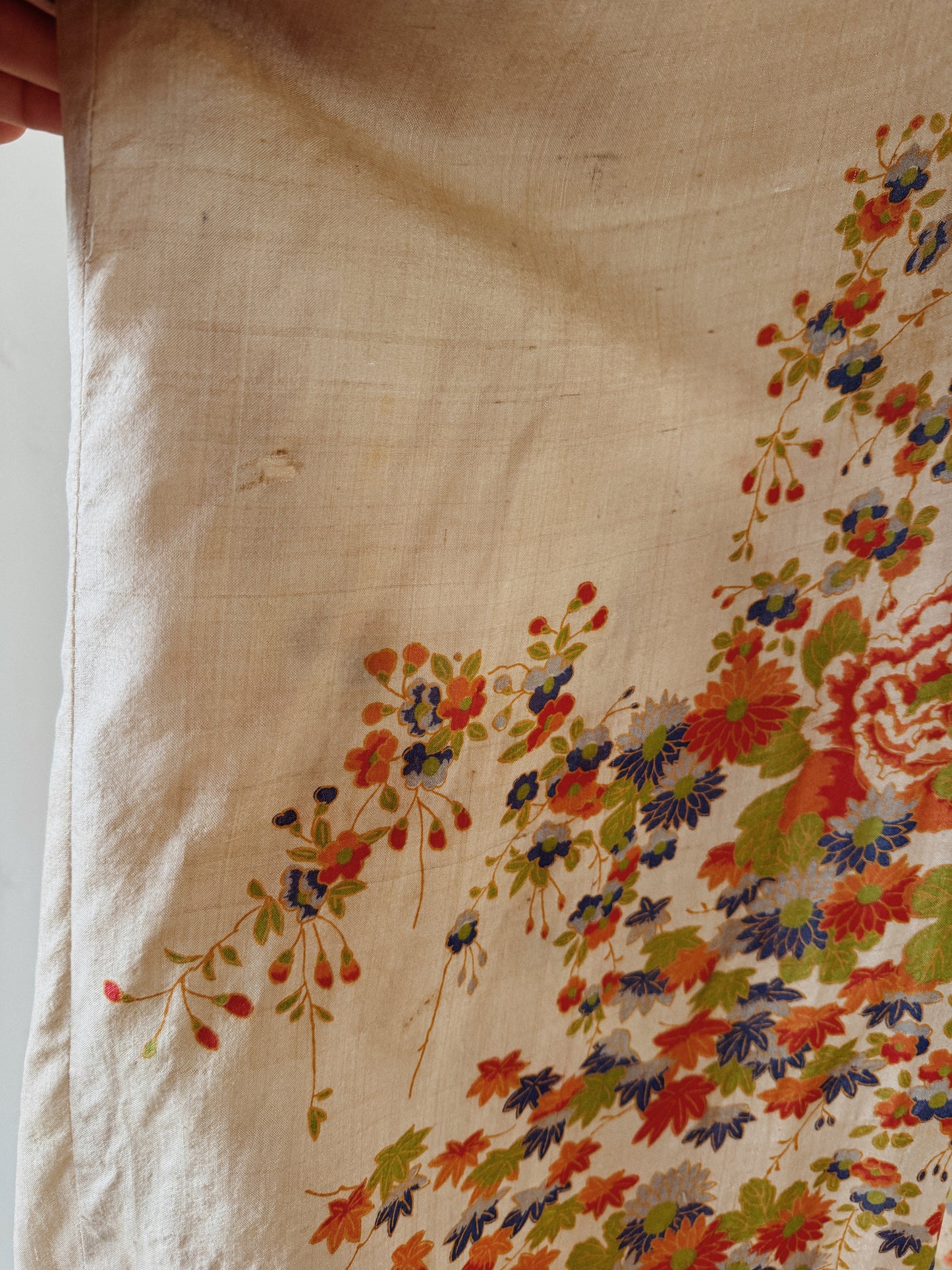 1920s Unique Chartreuse + Orange Pongee Silk Duster Robe