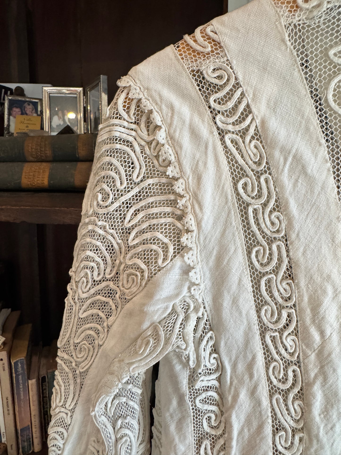 Edwardian White Linen + Net Soutache Jacket- S/M