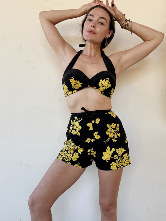 1950s Black Floral Hawaiian Play Set- S