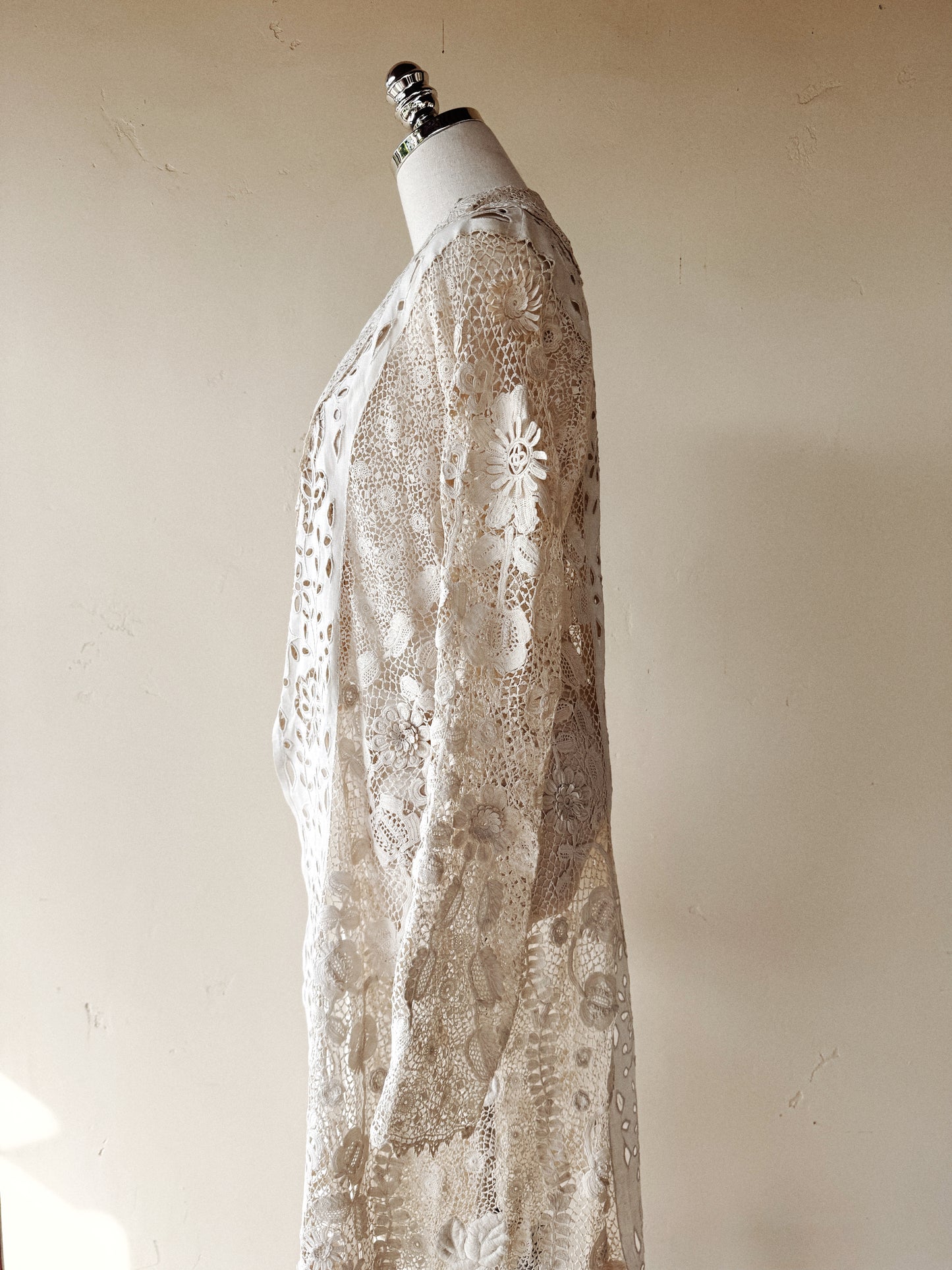 Rare Edwardian Irish Crochet Duster Coat w/ Pom Poms- M