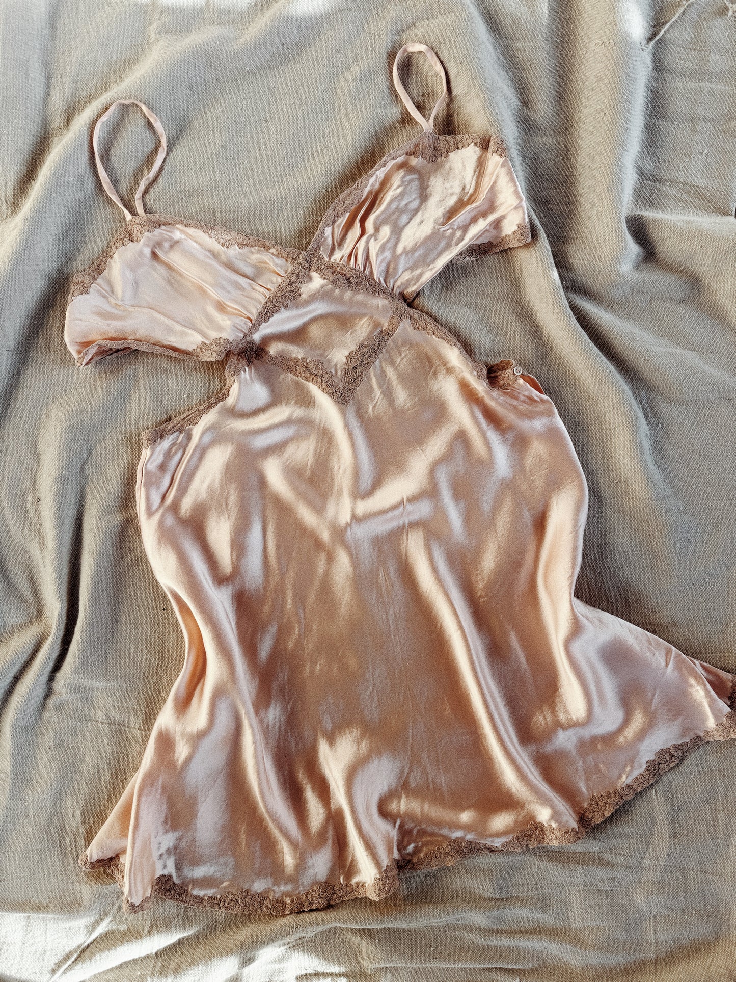 1930s Petal Pink Charmeuse Silk Peek-A-Boo Lingerie- M