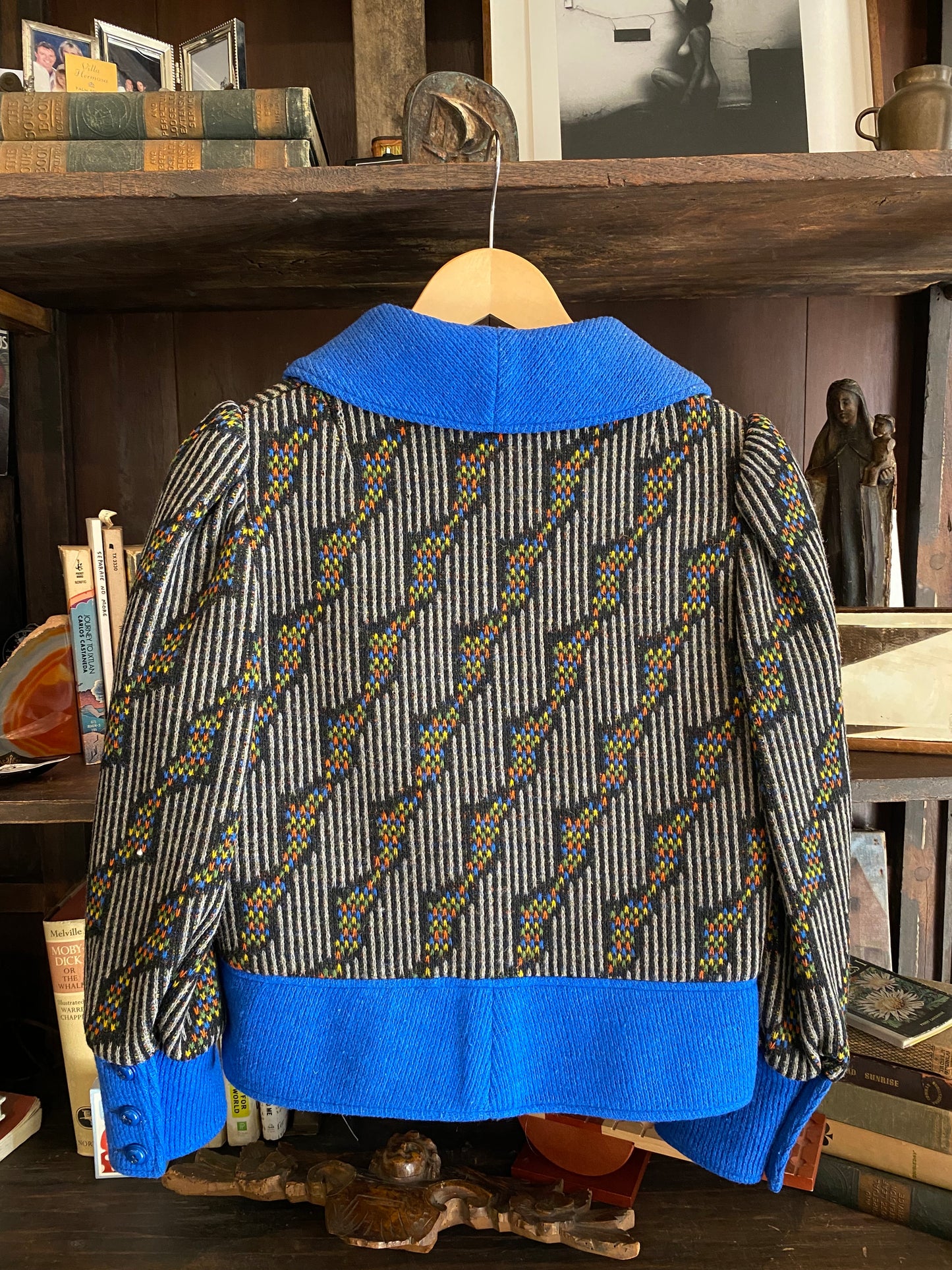 1970s does 30s Abstract Cropped Wool Jacket w/ Puffed Shoulders- S/M