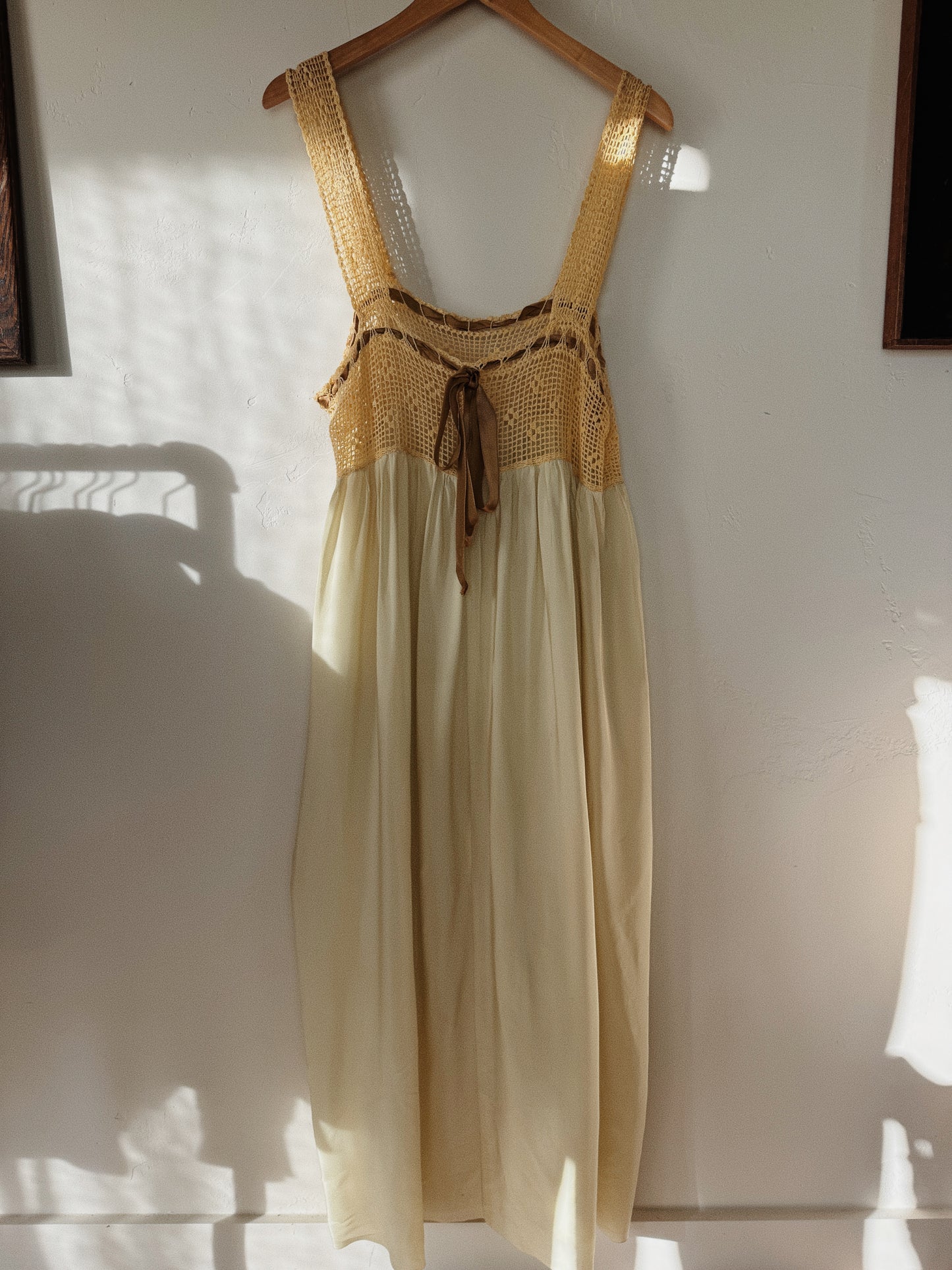 Antique Mint Green Silk Nightgown w/ Crocheted Yolk- S/M-M/L