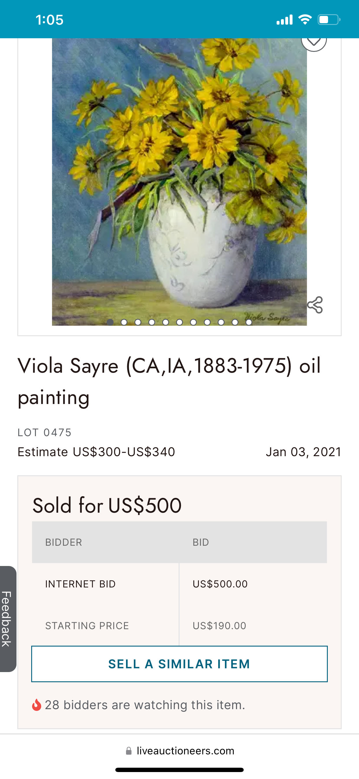 1920s/30s Red Floral Framed Still Life Signed Viola Sayer- 10x12”