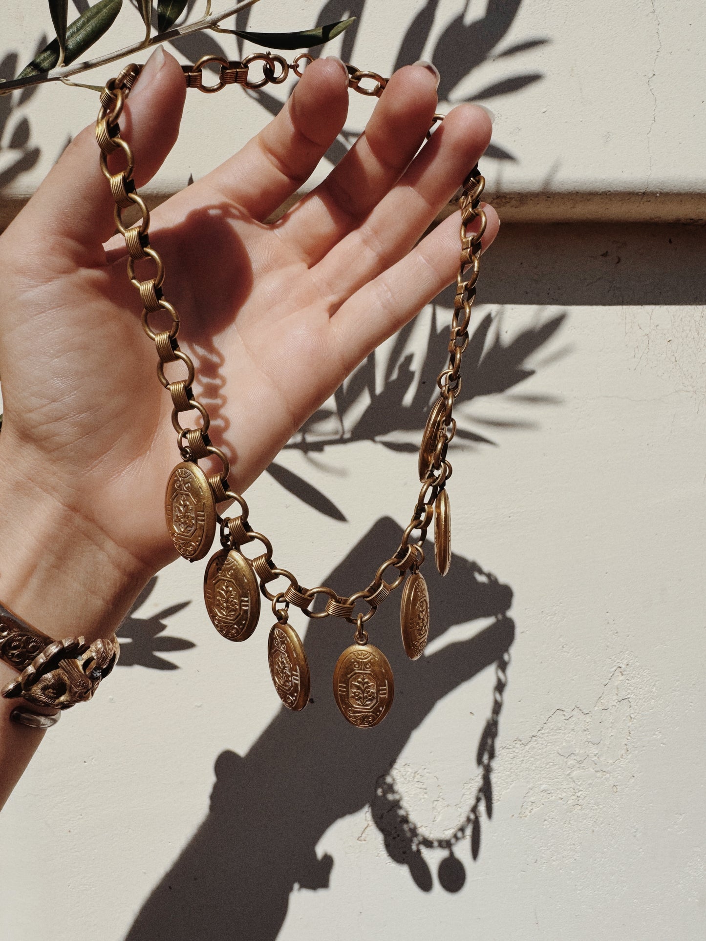 1930s Deco Brass Tiered Locket Necklace