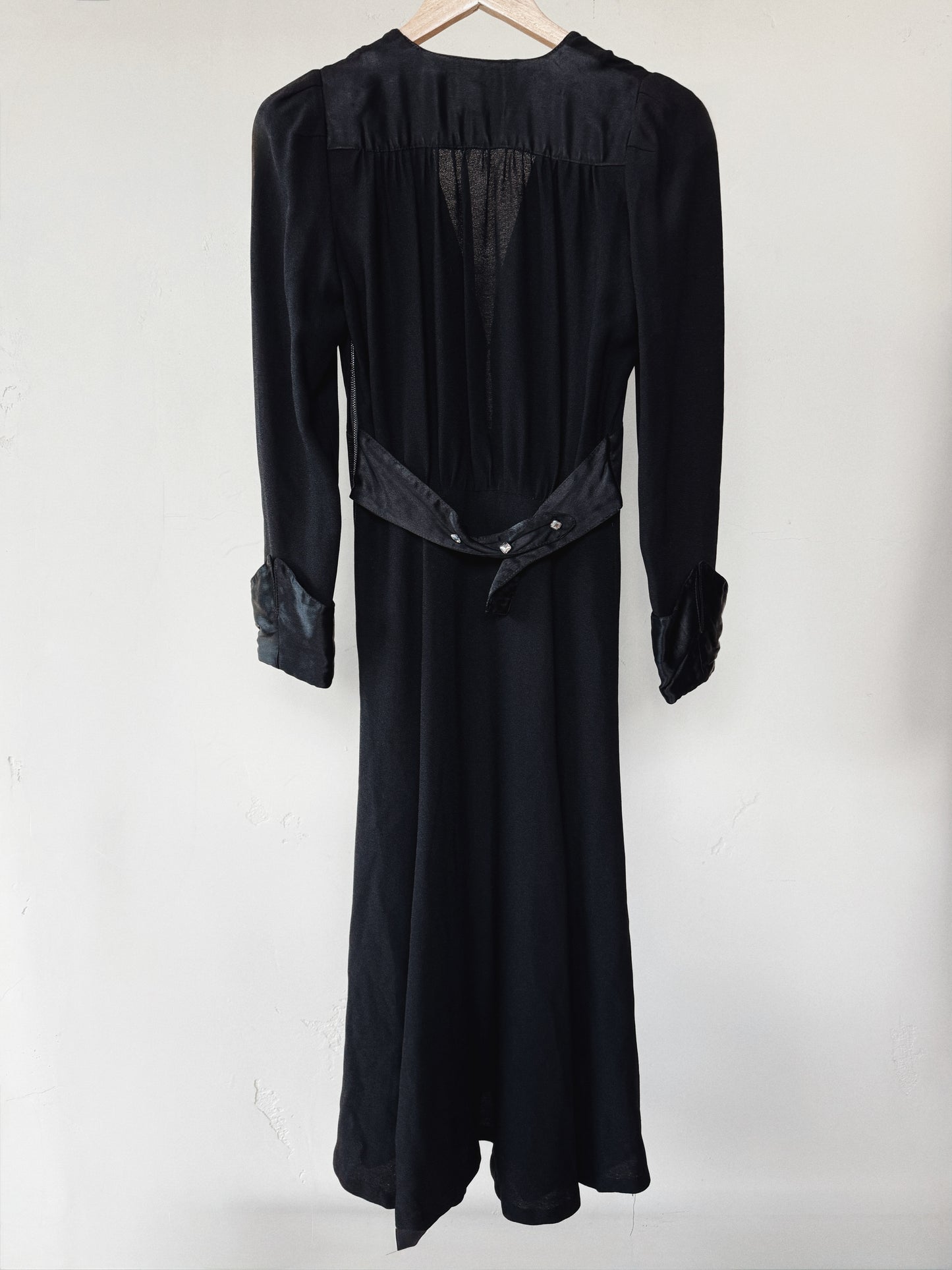1970s Ossie Clark Black Moss Crepe Dress- S