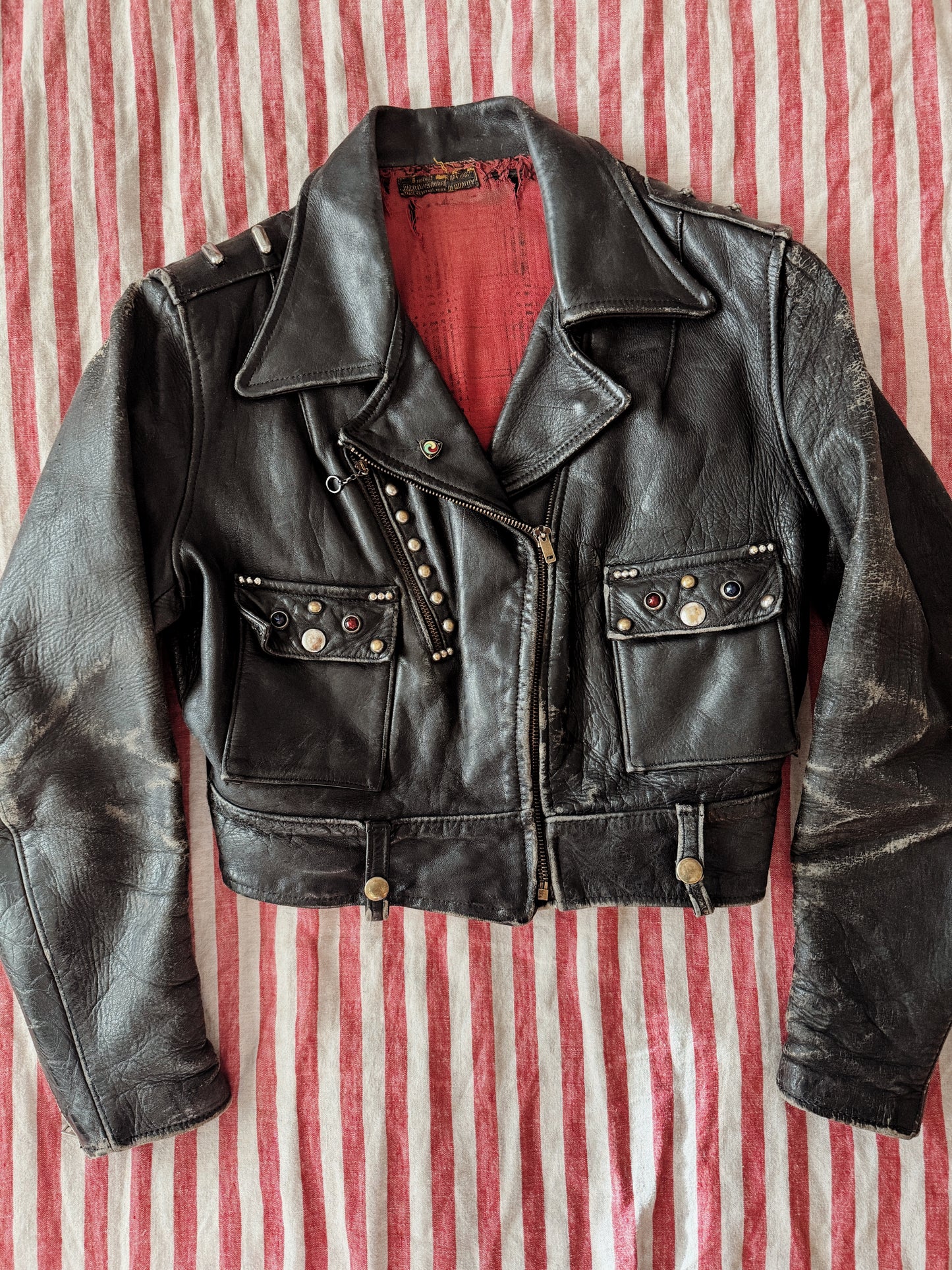 1947 Rare Embellished Harley Davidson Cycle Queen Moto Jacket- S/M