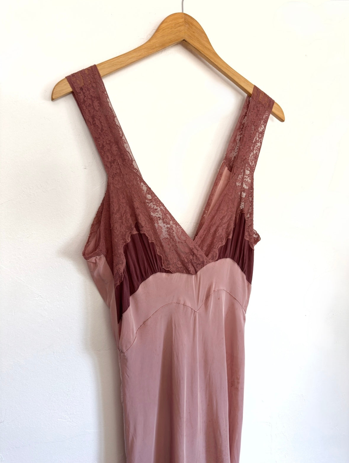 1940s Plum Chiffon Rayon + Lace Slip Dress- M-L