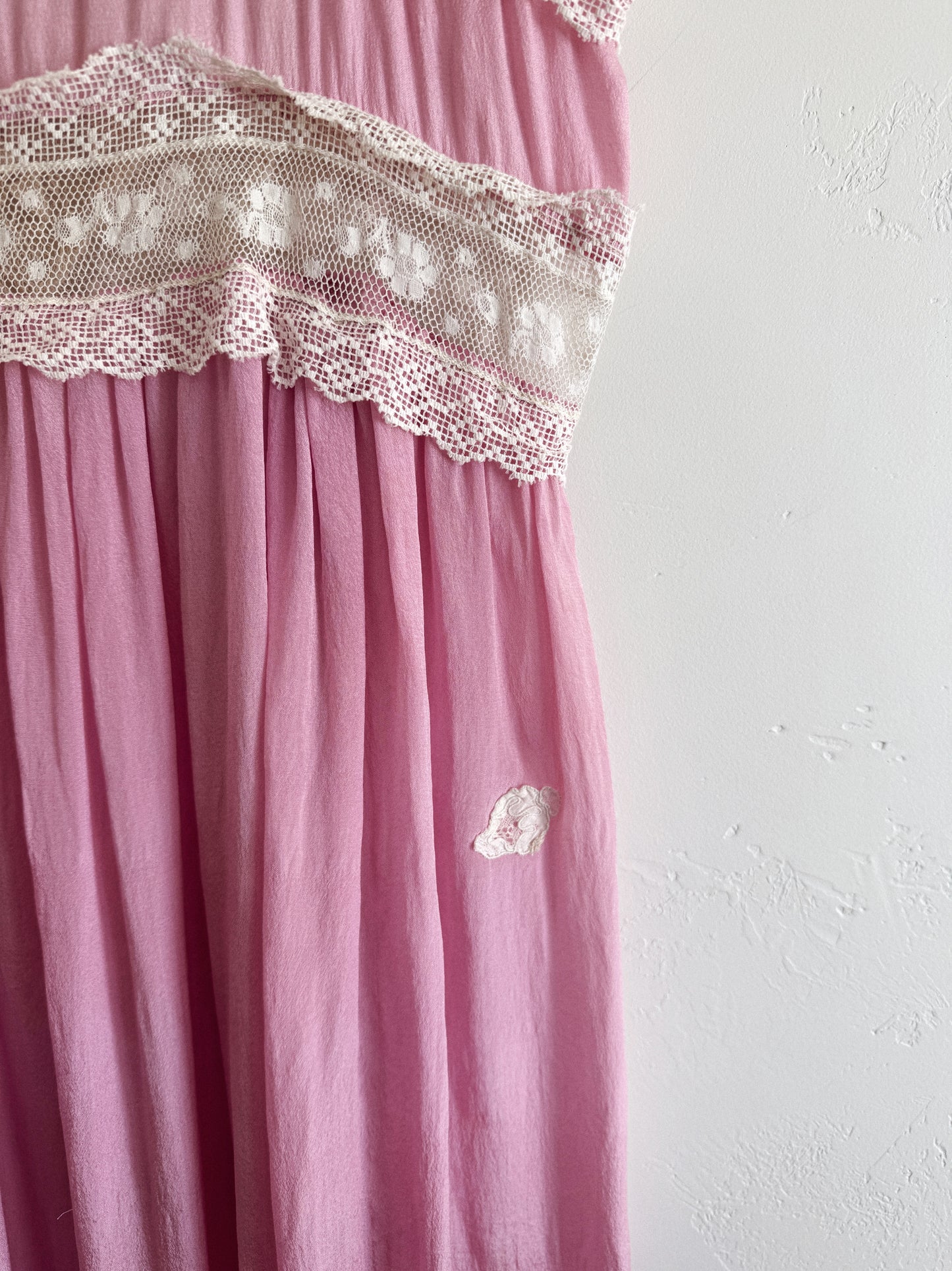 Edwardian Lavender Silk + Lace Nightgown Dress- S/M