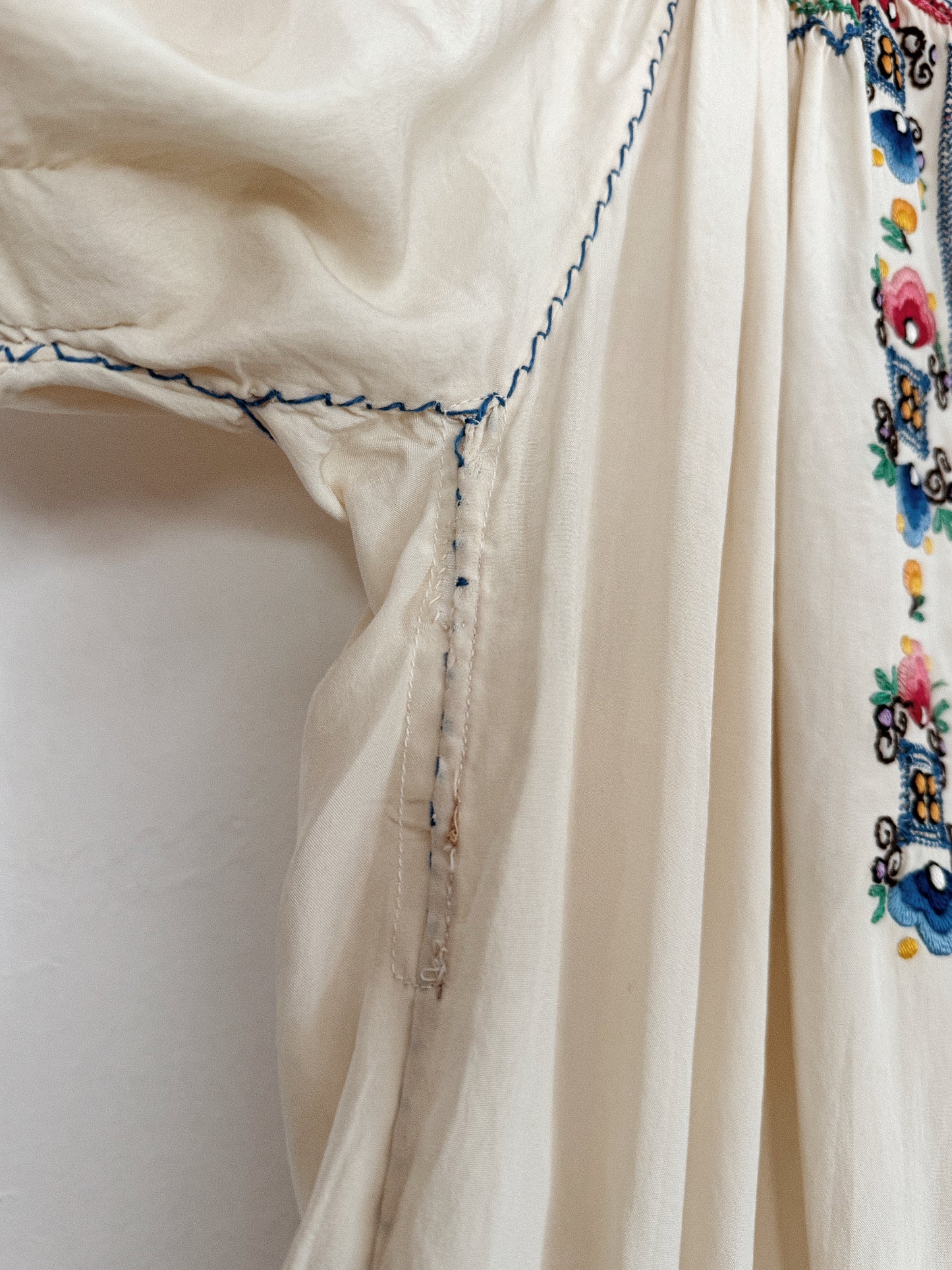 1930s Silk Hungarian Embroidered Peasant Blouse- S-S/M