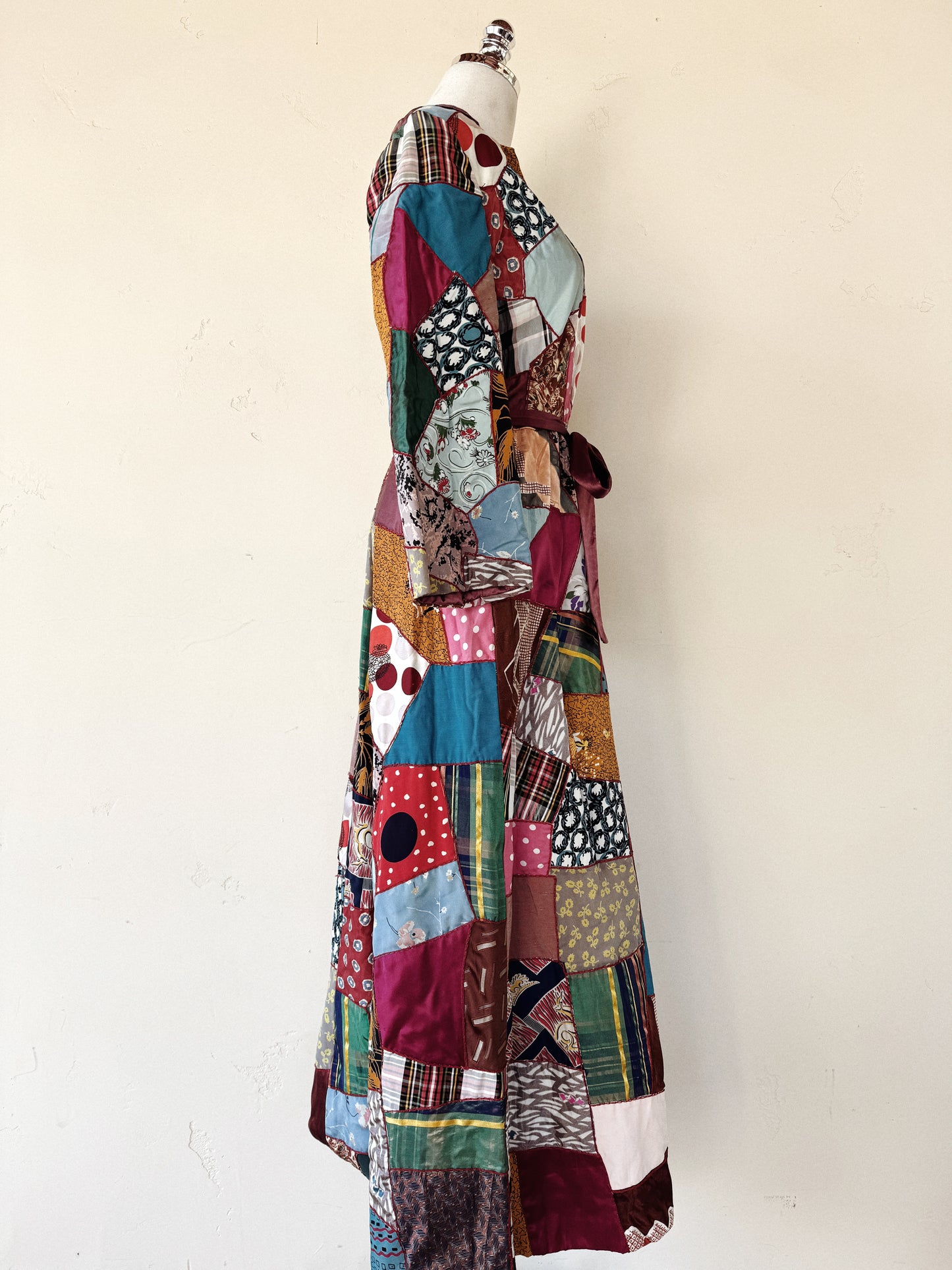 1940s Crazy Quilt Dressing w/ Rayon Patches- S/M-M