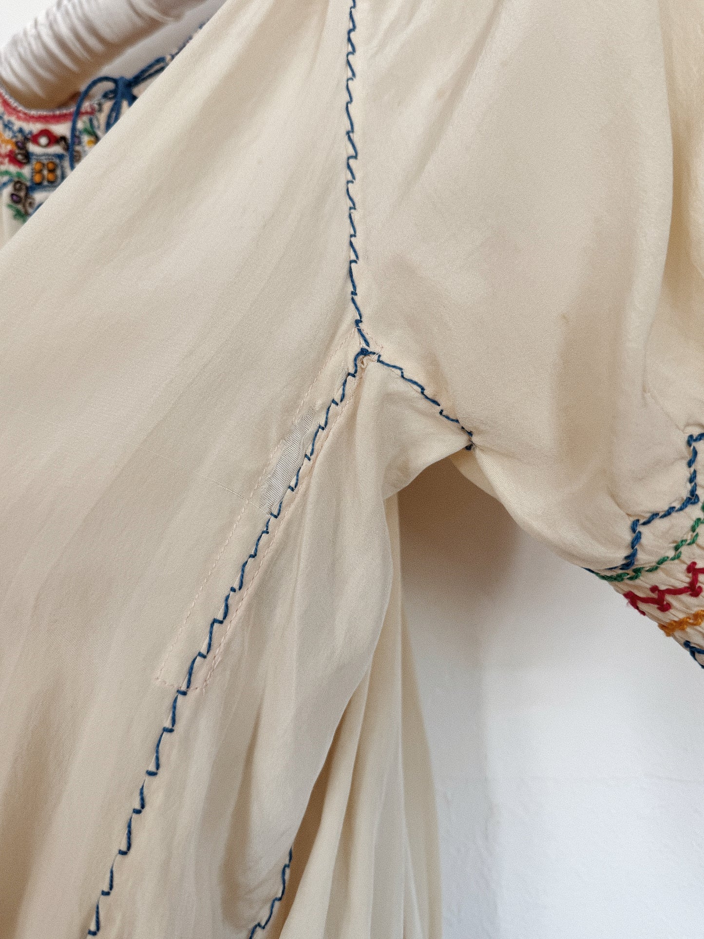 1930s Silk Hungarian Embroidered Peasant Blouse- S-S/M