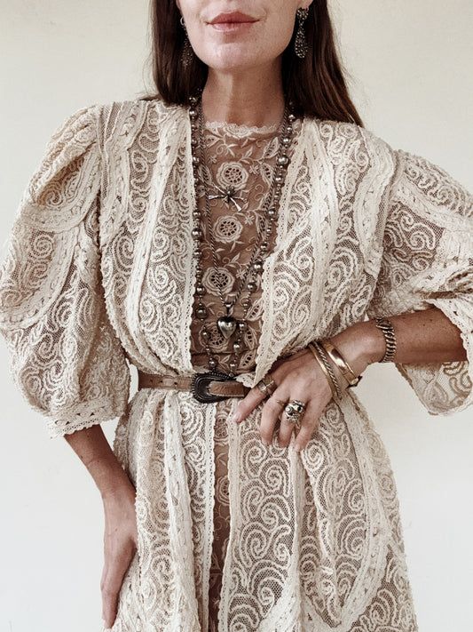 Antique Balloon Sleeve Net + Soutache Duster