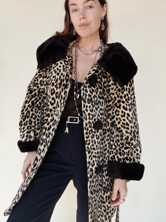 1960s Leopard Faux Fur Coat