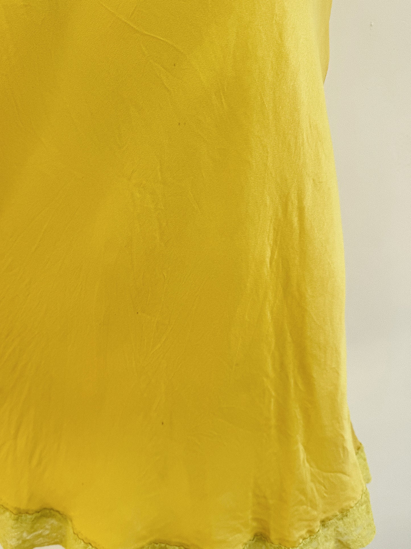 1930s Electric Mustard Silk Slip Dress w/ Floral Lace Inserts- M