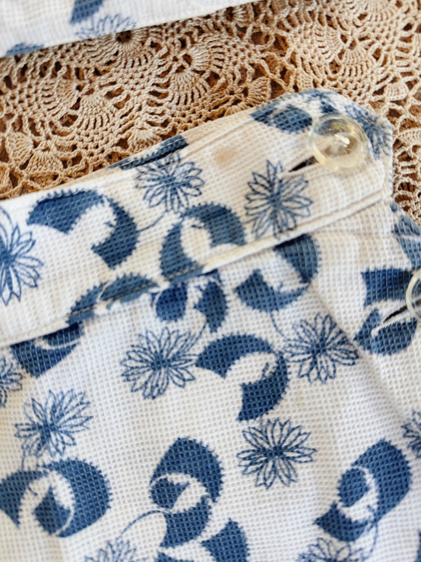 1930s White + Blue Piqué Floral + Ruffle Play Set- S