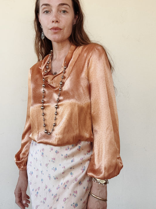 1940s Champagne Rayon Satin Blouse- S/M