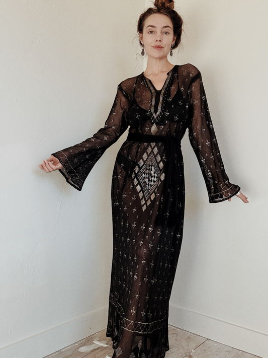1970s Egyptian Assuit Black Kaftan- M/L