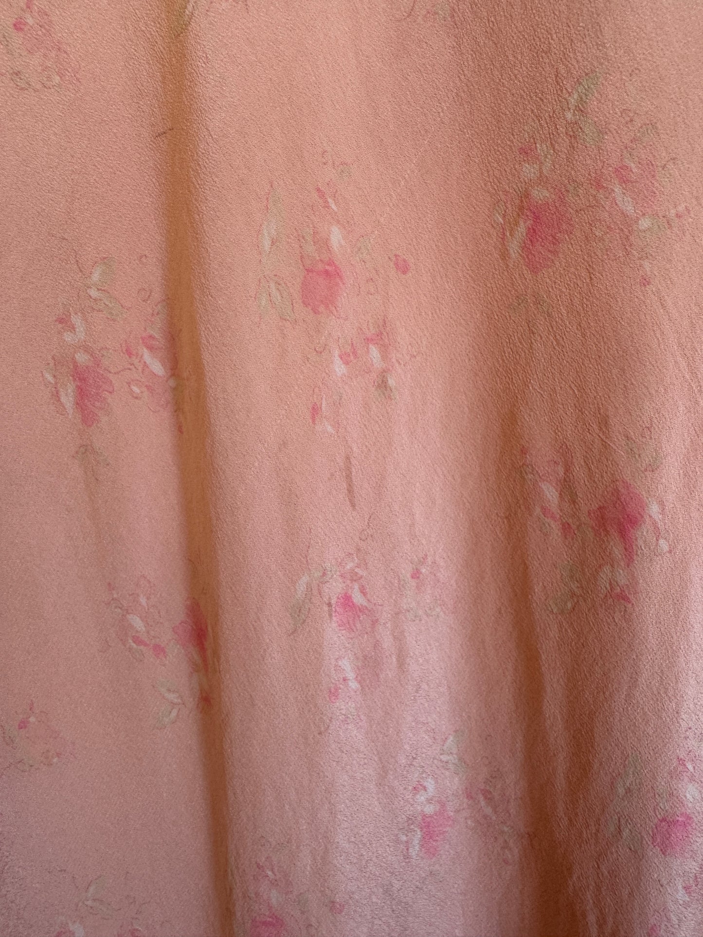 1930s Pink Floral Silk Slip Dress w/ Salmon Bow Straps- S/M-M