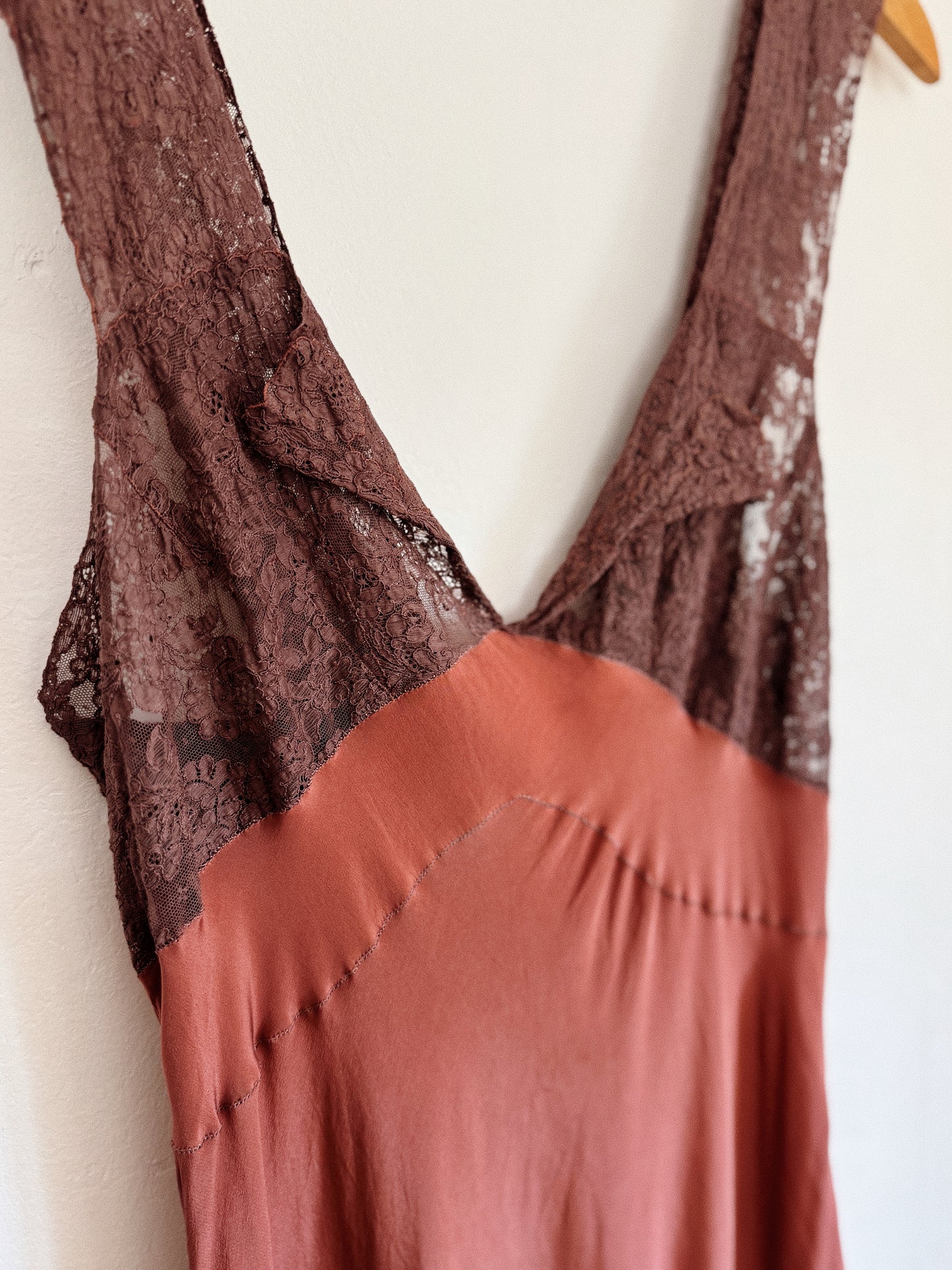 1930s Clay Silk + French Lace Slip Dress- S/M-M