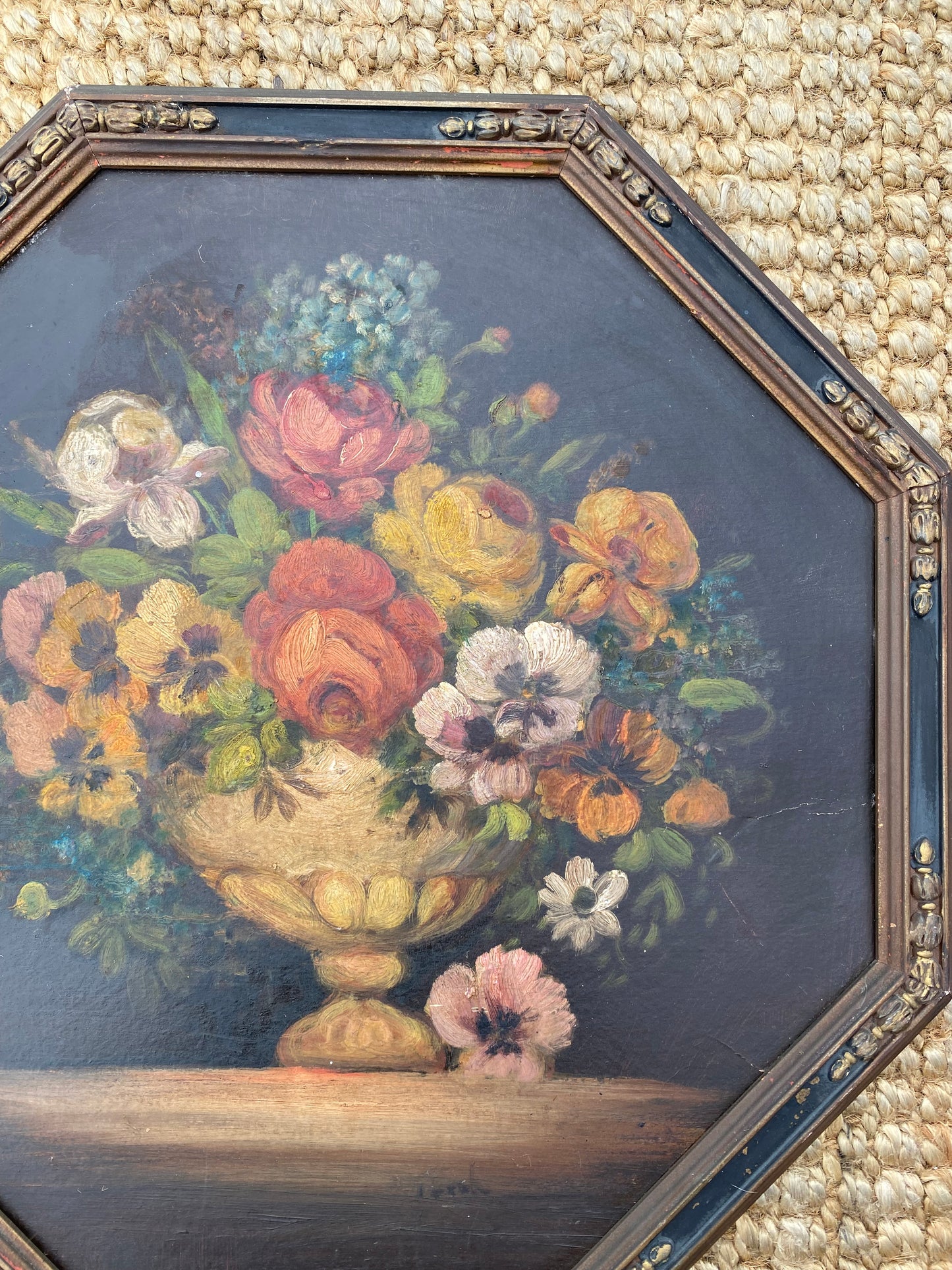Early 1900s Antique Octogonal Floral Still Life- 20x20”