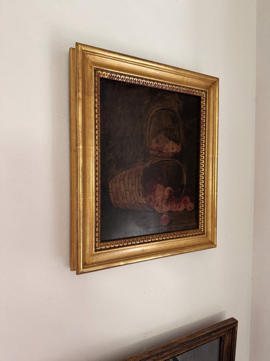 1940s Baskets of Raspberries Still Life Oil Painting- 12 x 14”