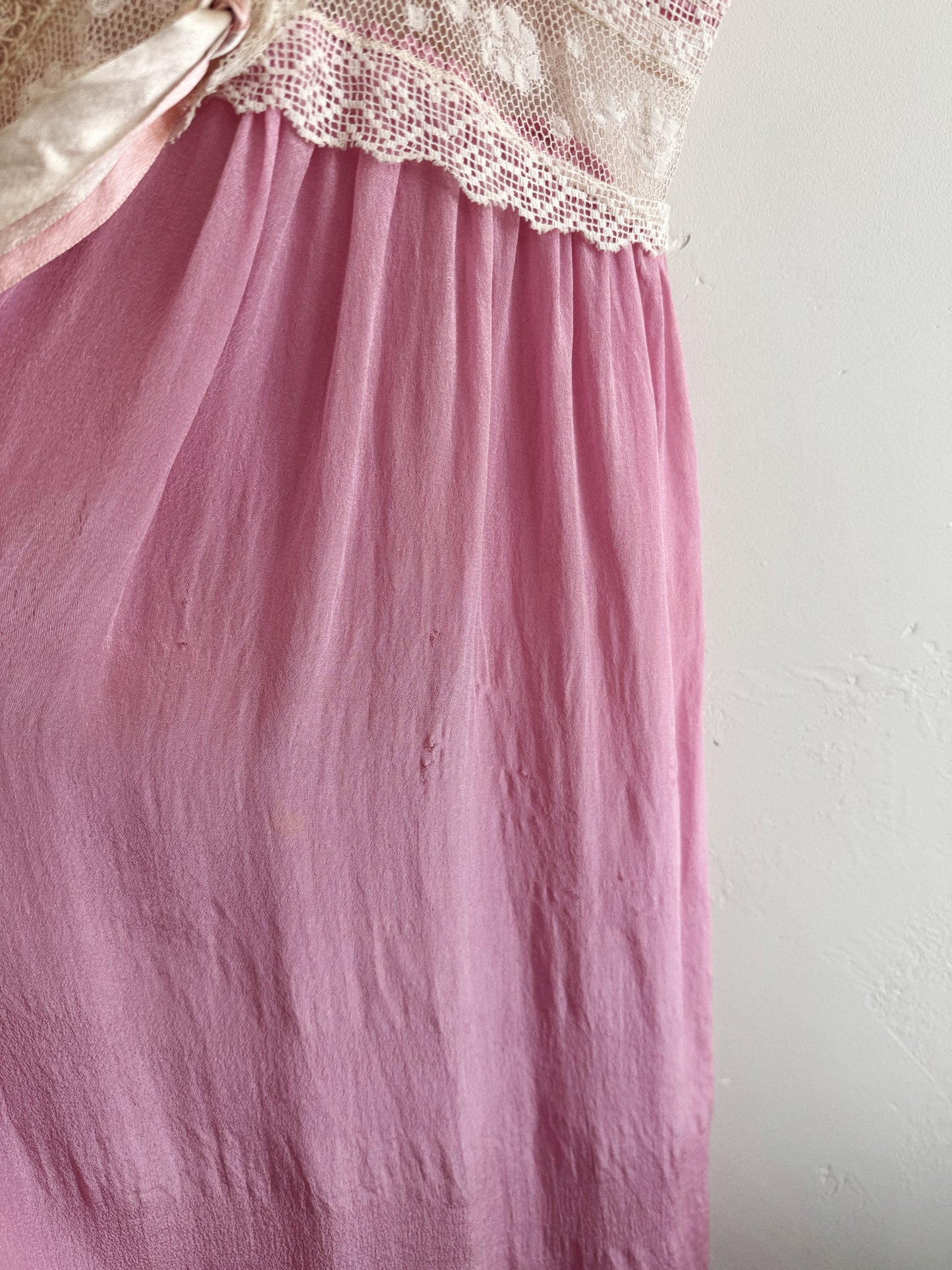Edwardian Lavender Silk + Lace Nightgown Dress- S/M
