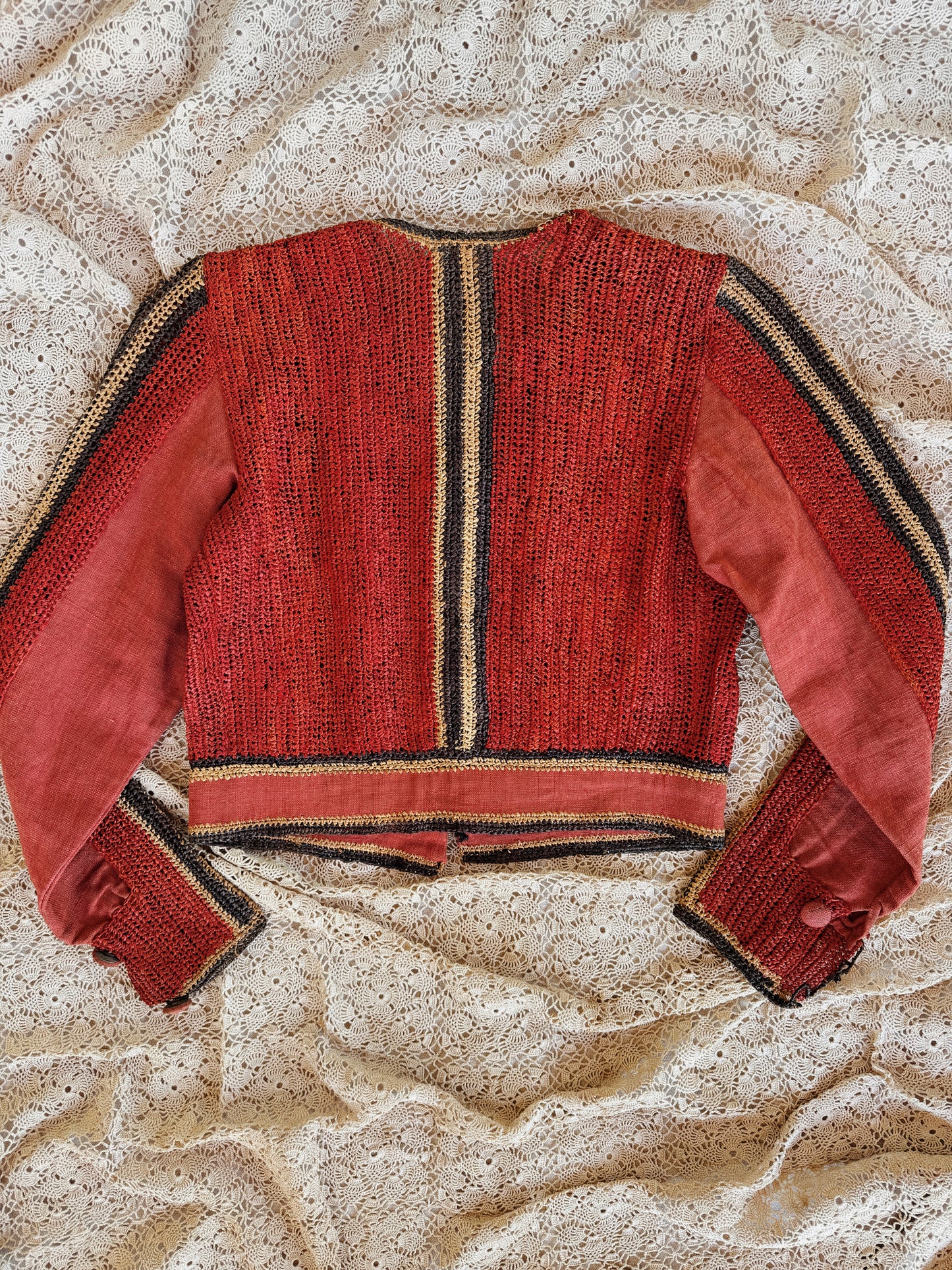 1930s Rattan + Linen Saks Fifth Avenue Cropped Summer Jacket- S/M