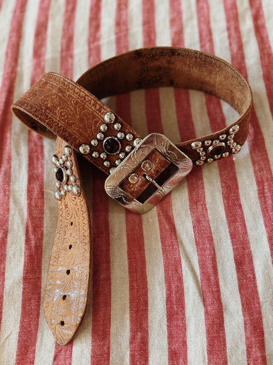 1930s/40s Jeweled Moto Belt w/ Stamped Navajo Buckle