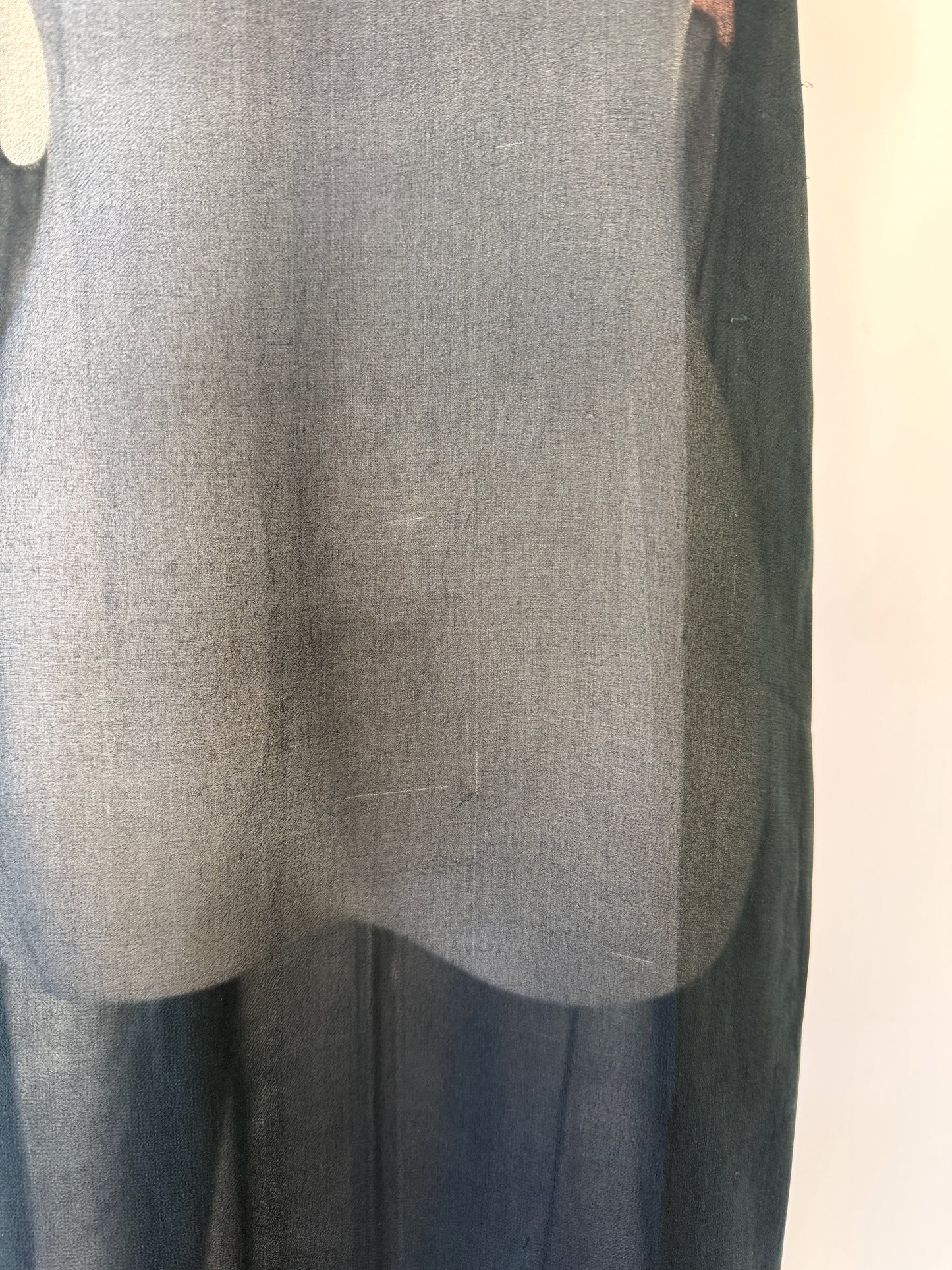 1920s Black Chiffon + Salmon Embroidered Shift Dress w/ Handkerchief Hem- M