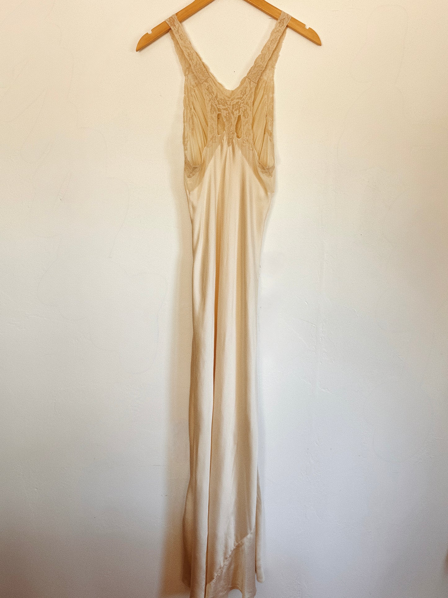 1930s Ivory Silk + Lace Tri Strap Slip Dress- XS/S
