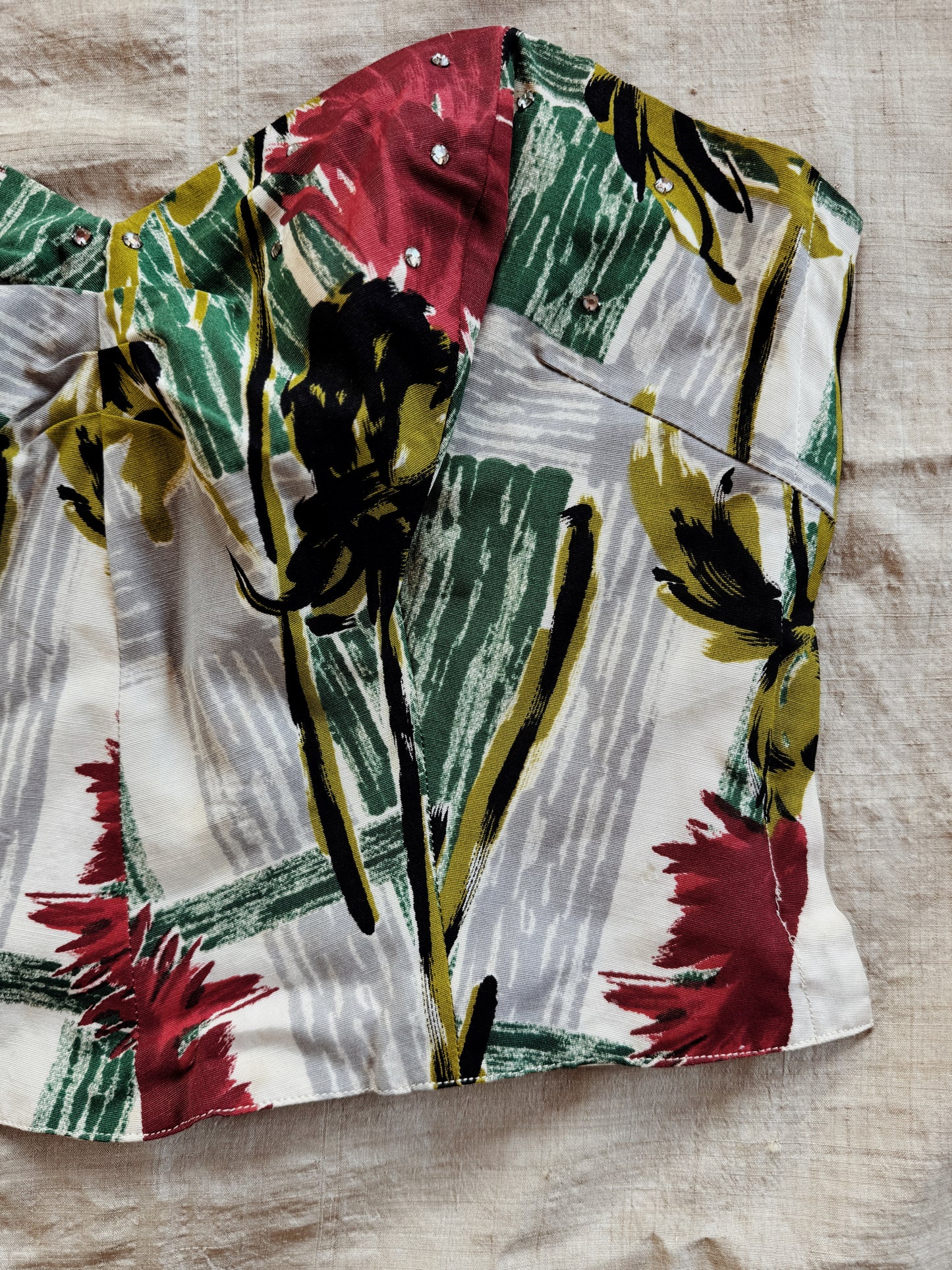 1950s Atomic Print Rhinestone Bustier- M