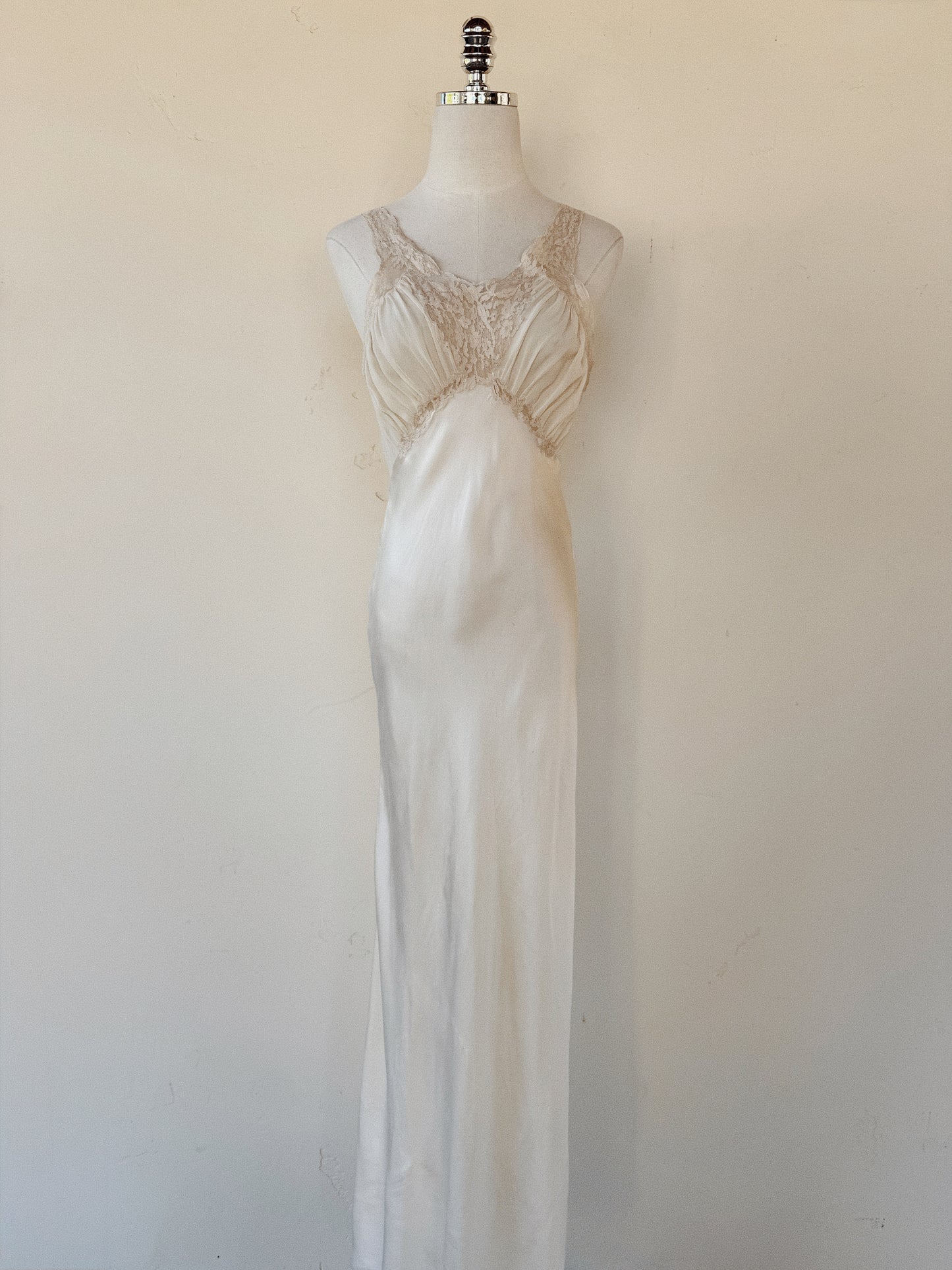 1930s Ivory Silk + Lace Tri Strap Slip Dress- XS/S