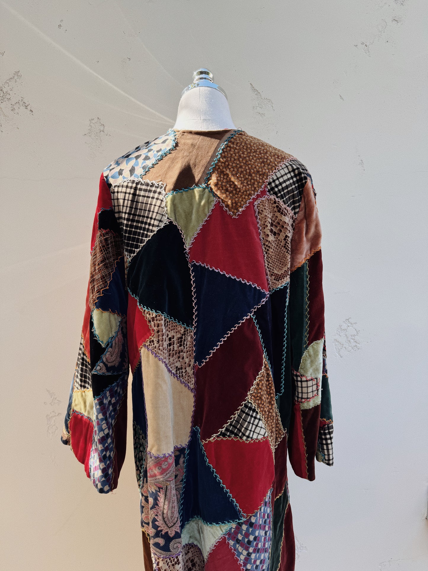 1930s/40s Velvet Crazy Quilt Patched Duster Coat