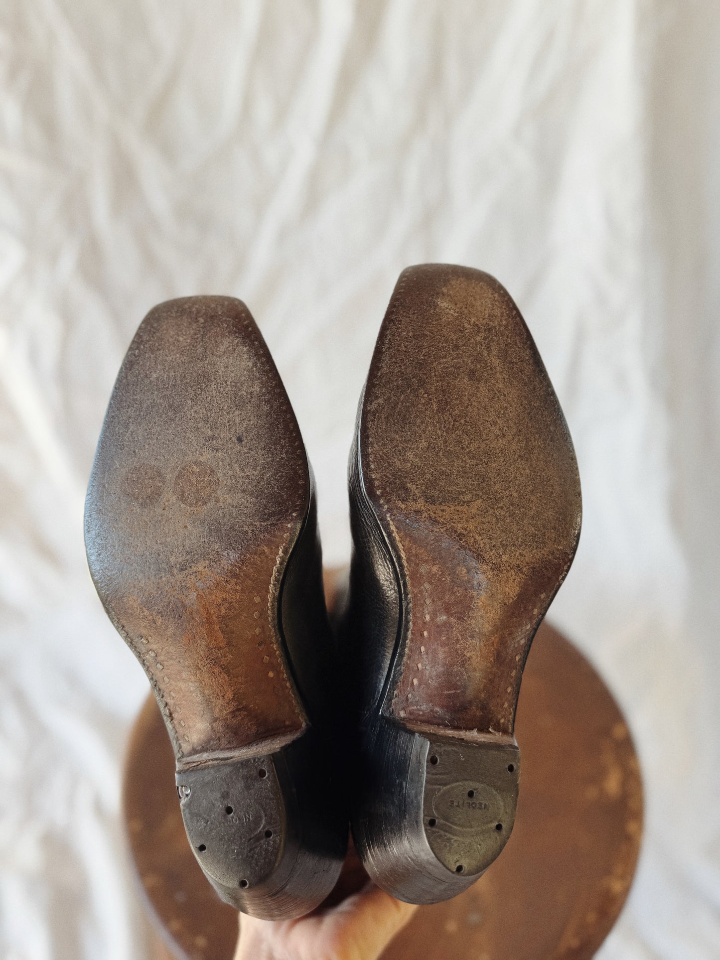 1940s/50s Black Pee Wee Cowboy Boots w/ Crescent Moon + Star Inlay- 9/9.5