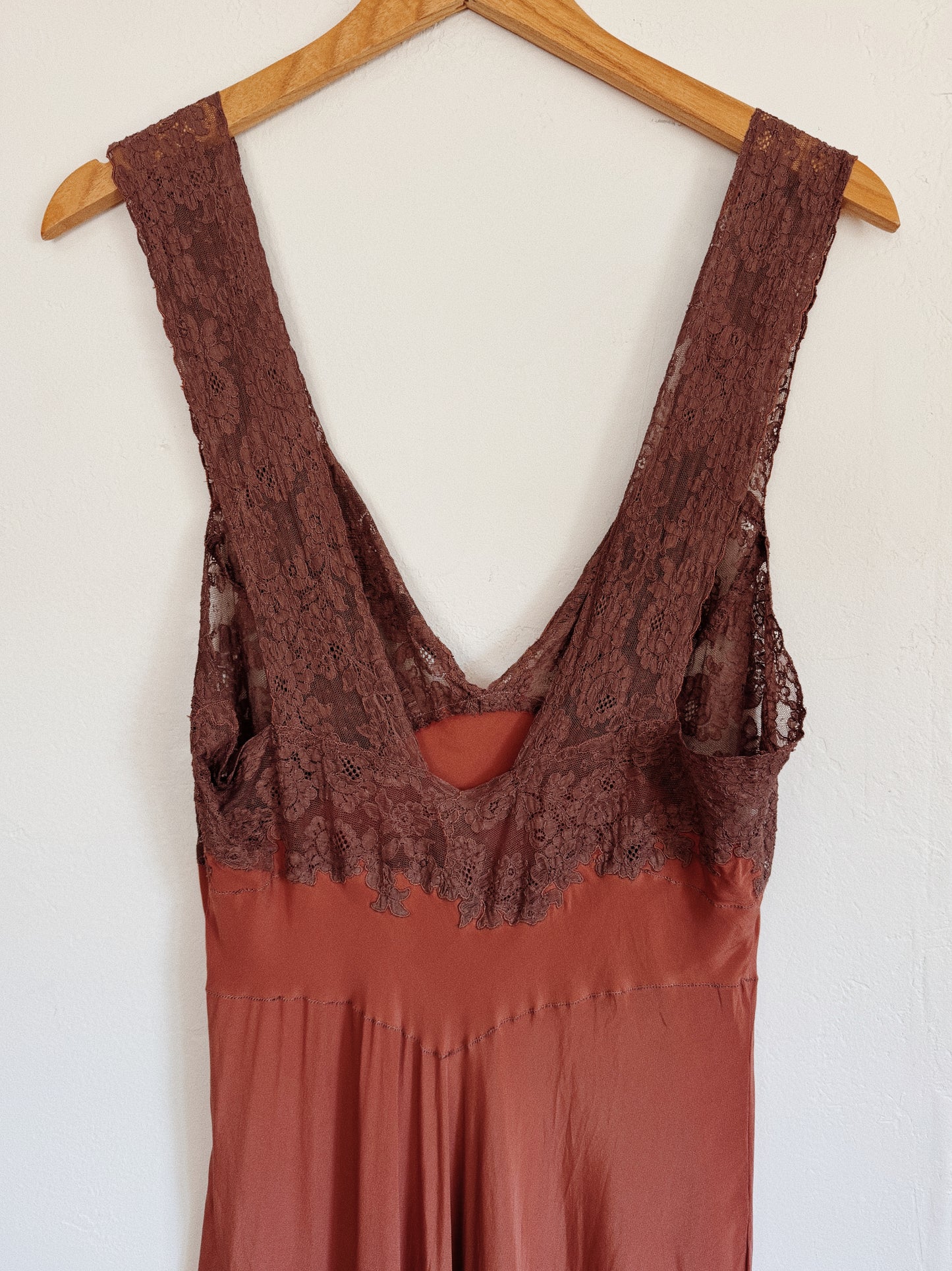 1930s Clay Silk + French Lace Slip Dress- S/M-M