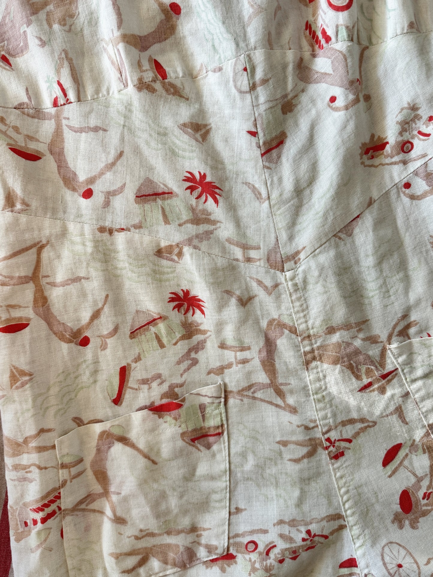 1930s Novelty Summertime Print Beach Pajama Jumpsuit- M