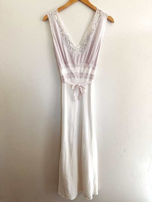 1940s Lavender + Periwinkle Floral Slip Dress- S/M