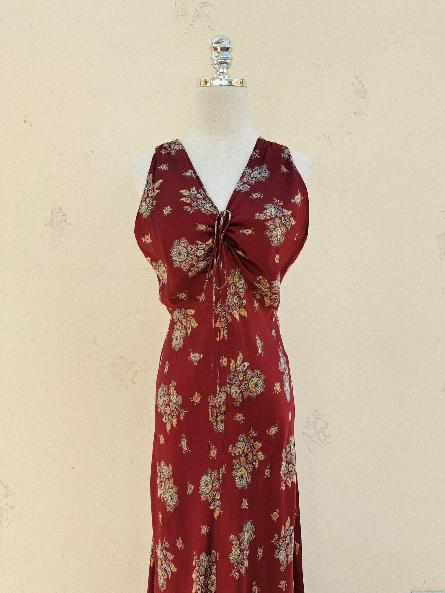 1940s Cabernet Paisley Silk Printed Slip Dress- M