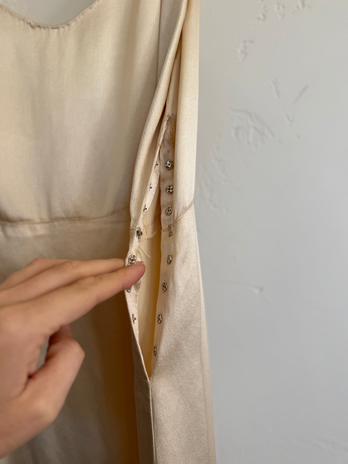 1930s White Lace + Puffed Shoulder Gown w/ Rhinestone Belt- XS/S