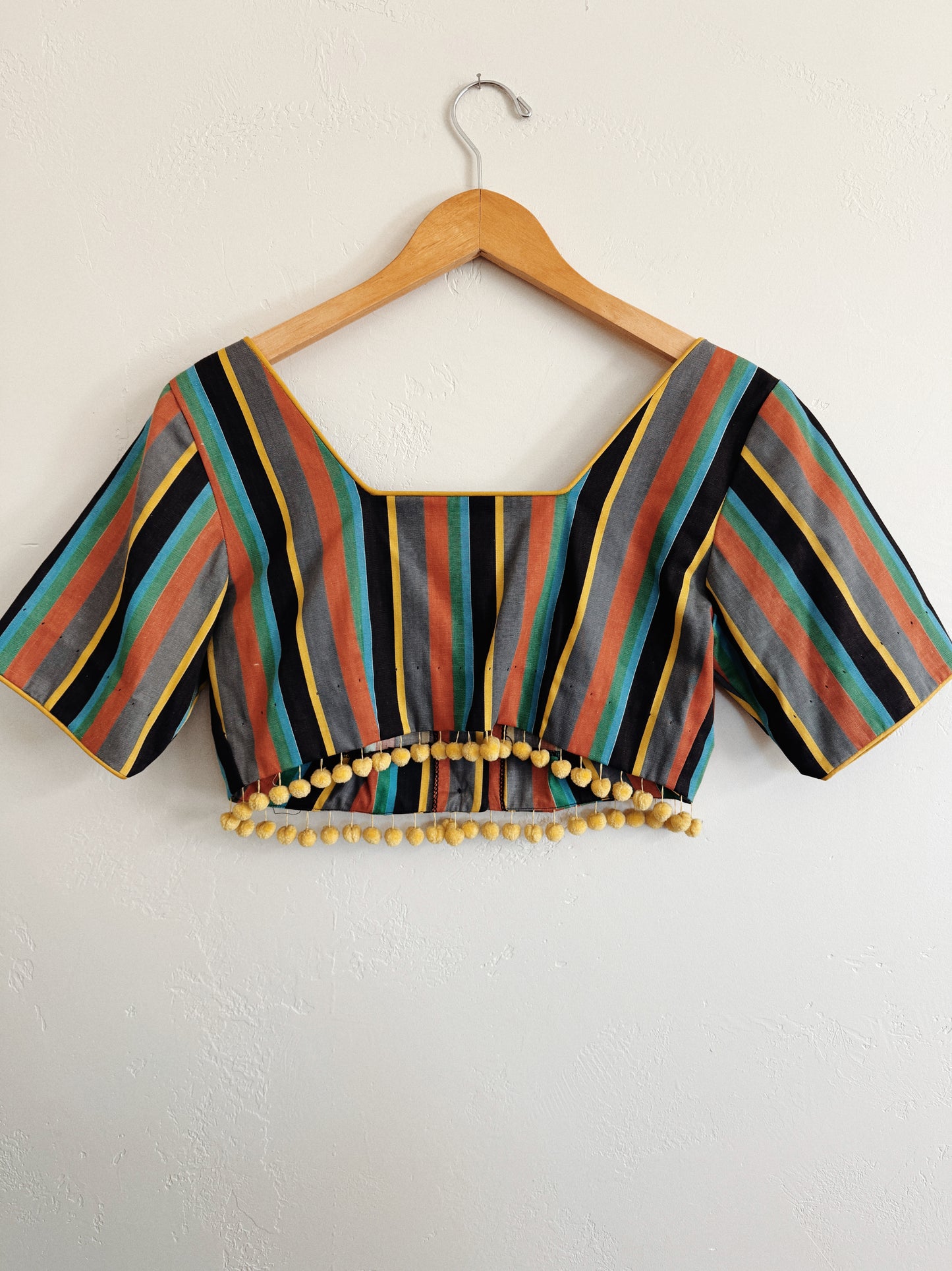 1940s/50s Striped Cropped Top w/ Pom Poms- S