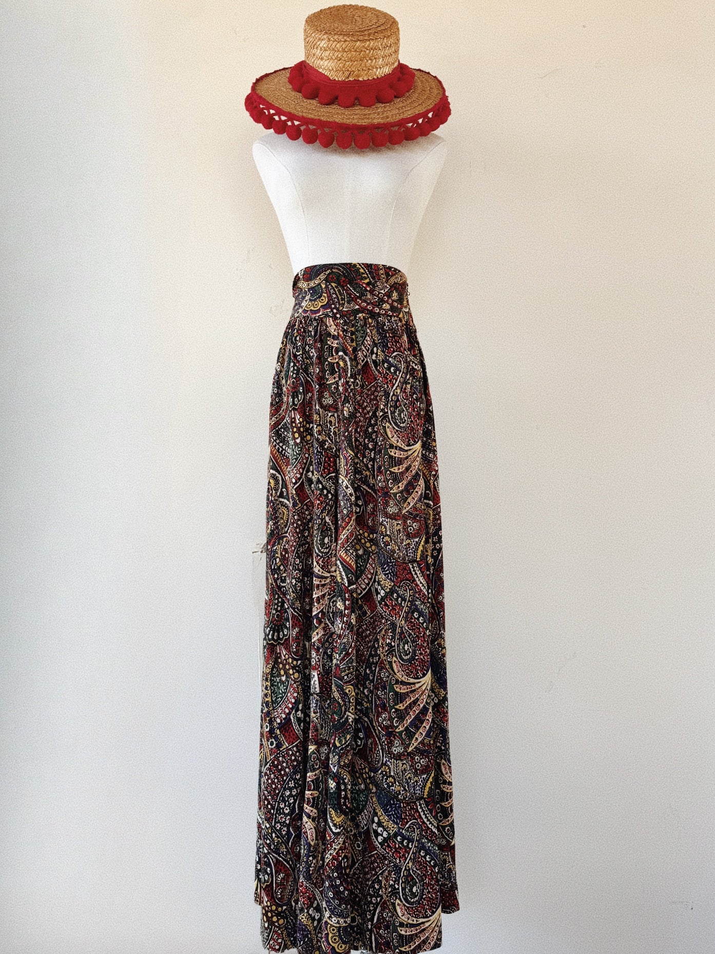 1930s/40s Paisley Rayon Jersey Ultra Wide Elephant Leg Palazzo Pants- L