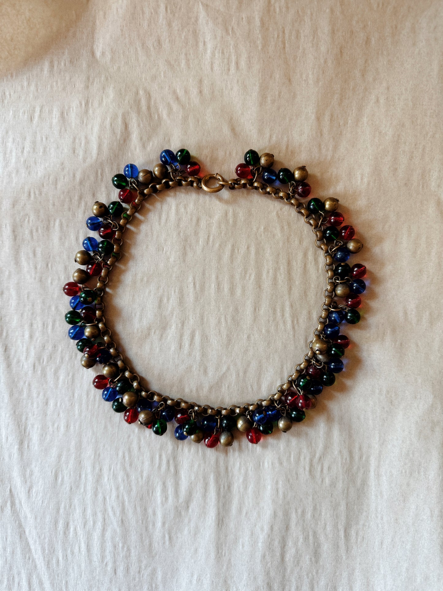 1930s Czech Glass + Brass Cluster Necklace