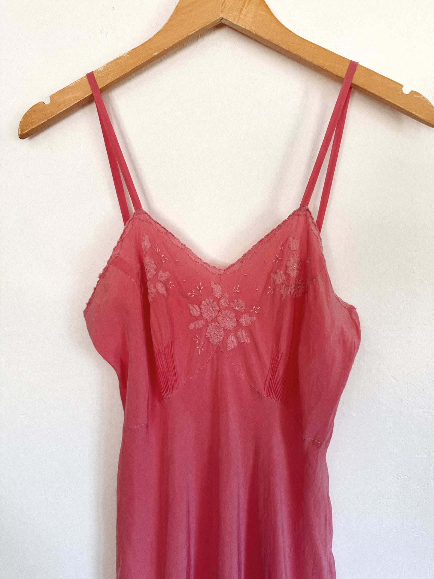 1940s/50s Raspberry Silk Embroidered Floral Slip Dress- S/M