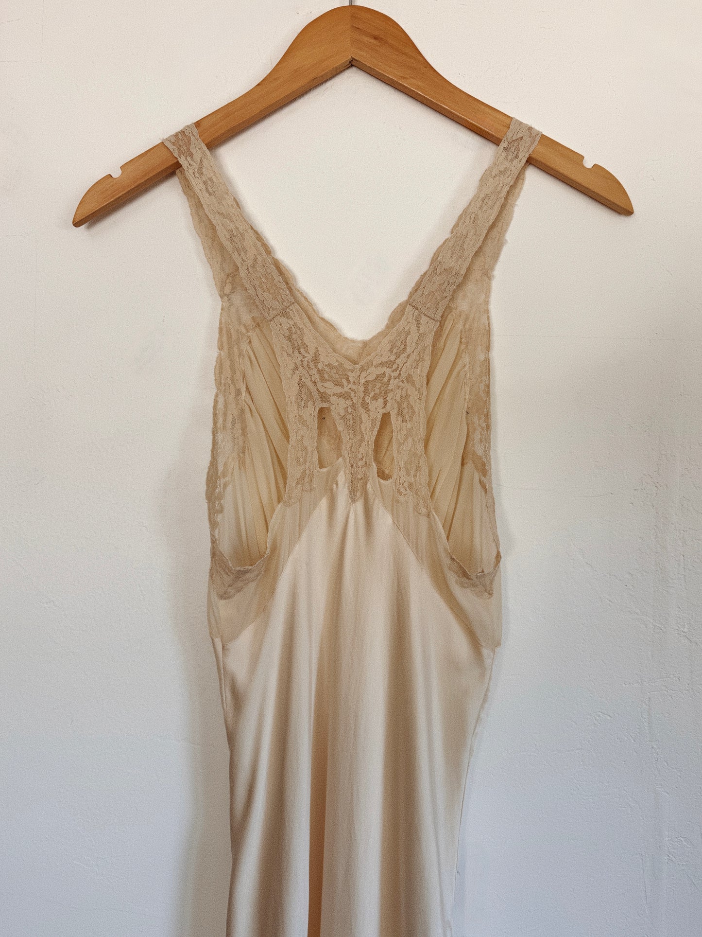 1930s Ivory Silk + Lace Tri Strap Slip Dress- XS/S