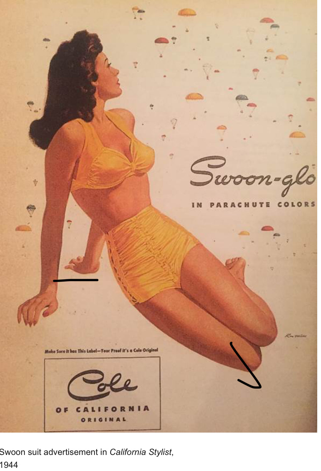 1942 Cole of California “Swoon Suit” Champagne Bombshell Ruched Lace Up Swimsuit- S/M-M