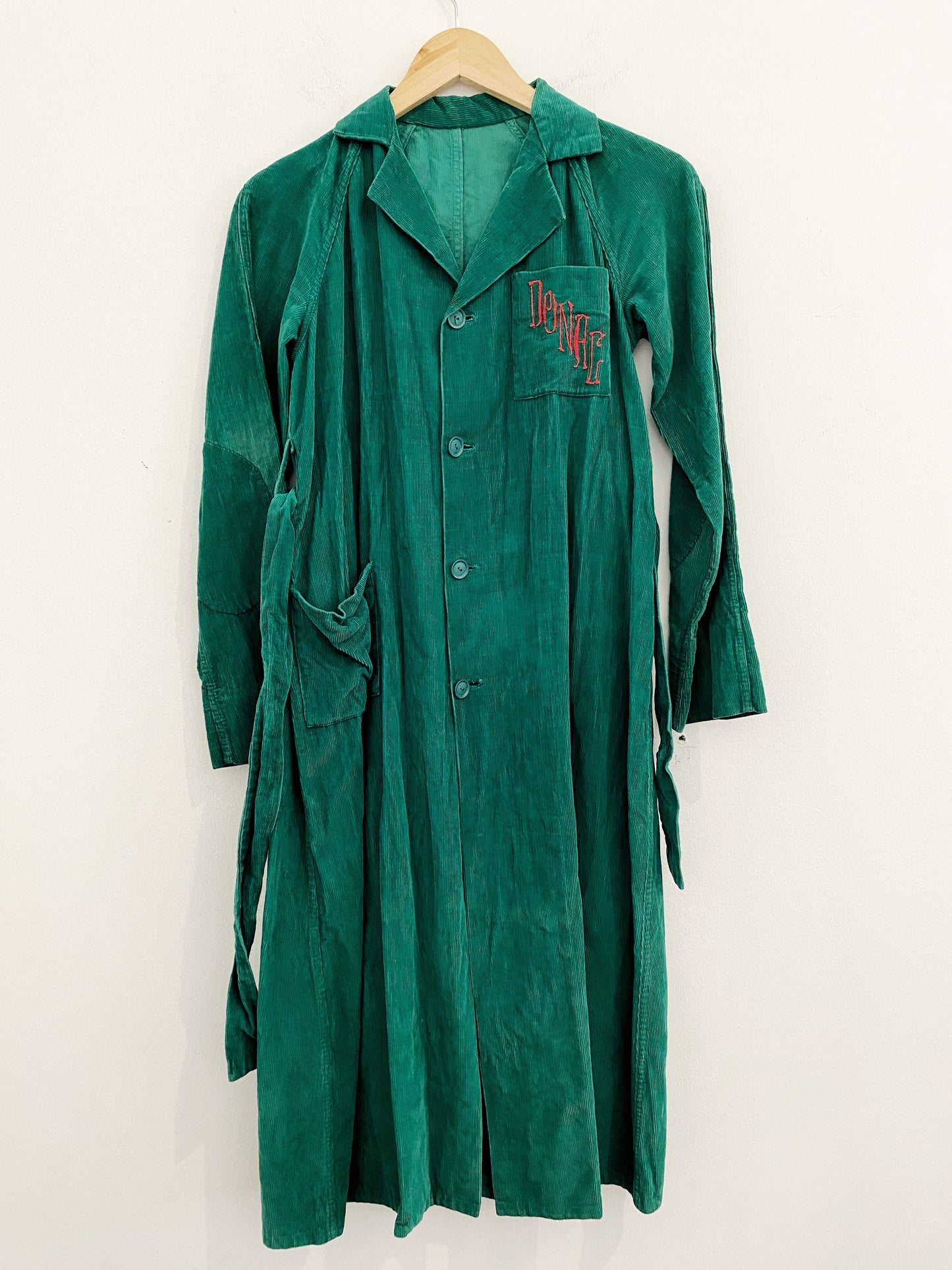 1940s/50s Green Corduroy House Dress Robe- S