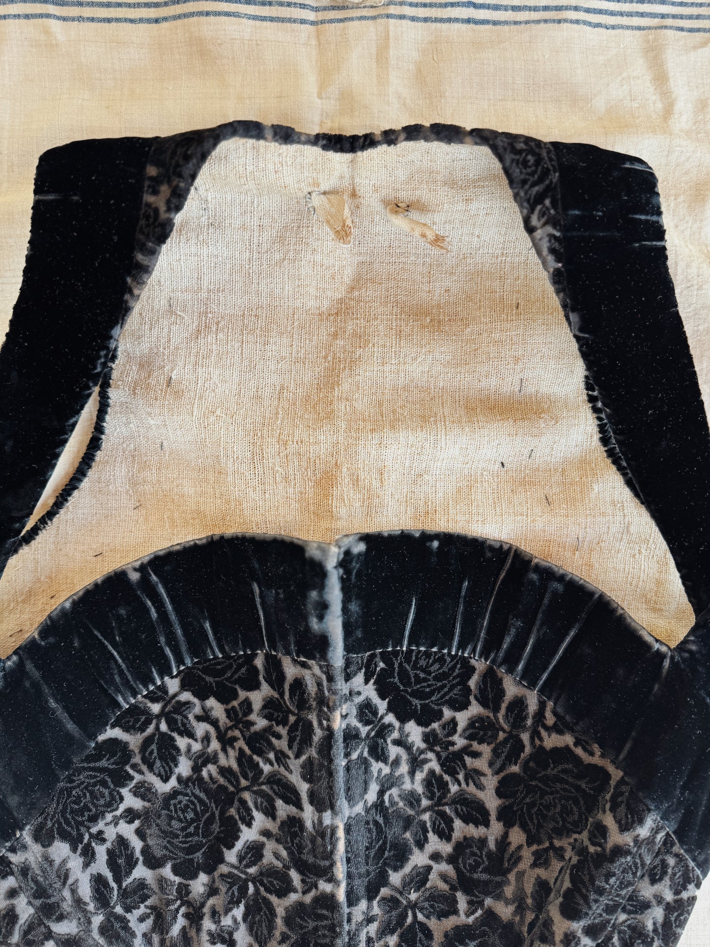 Antique Black Devoré Velvet Swiss Waist Corset- S/M